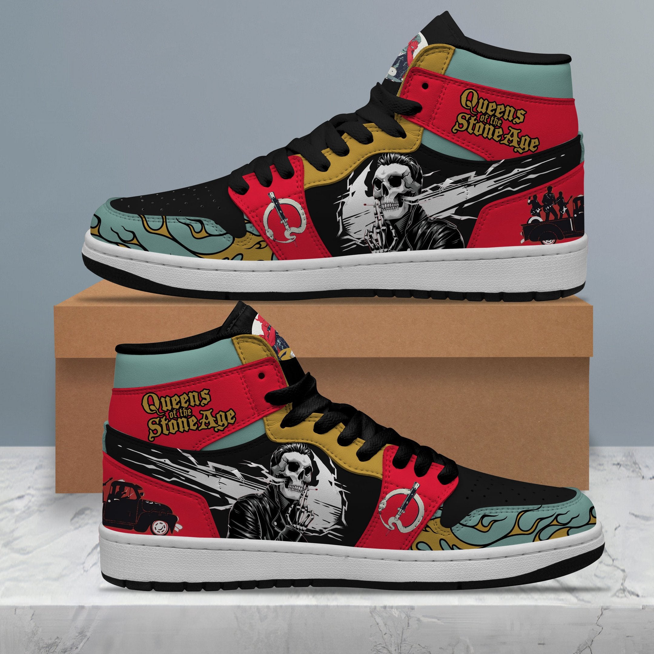 Ideafootwear Queens Of The Stone Age AJ1 High Sneakers Shoes For Men And Women 3