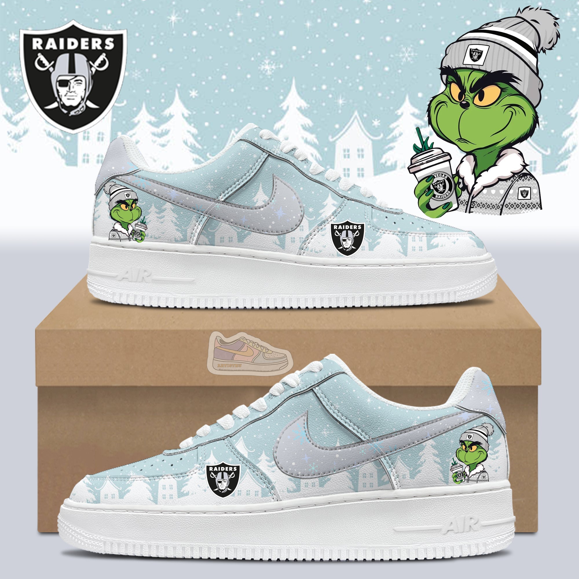 Ideafootwear Raider Grinchmas Air Low-Top Sneakers Shoes For Men And Women 1