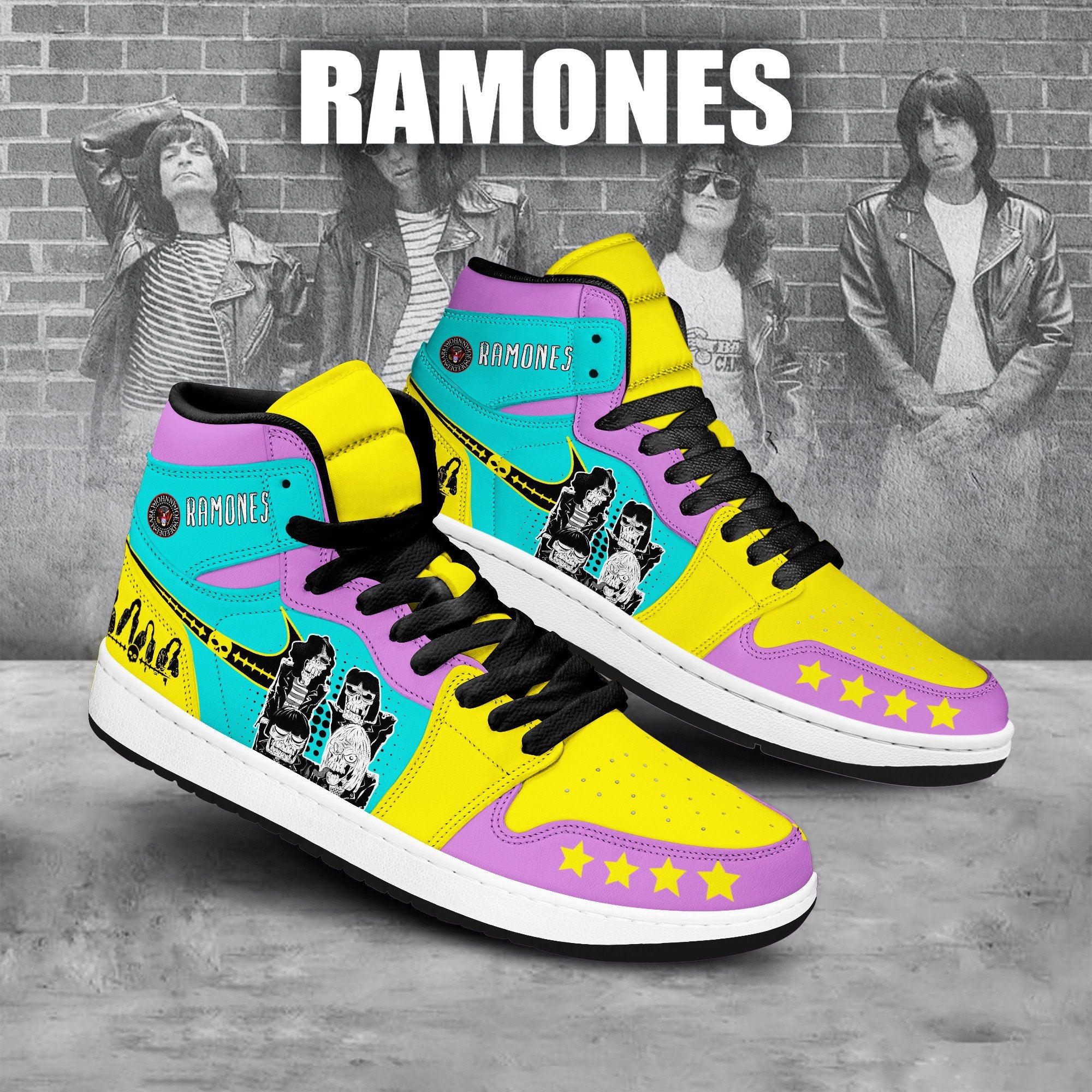 Ideafootwear Ramones AJ1 High Sneakers Shoes For Men And Women 2