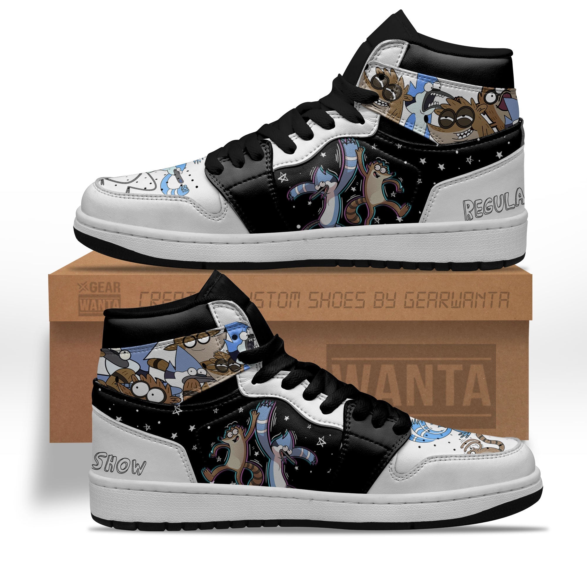 Ideafootwear Regular Show Mordecai and Rigby AJ1 High Sneakers Shoes For Men And Women 1