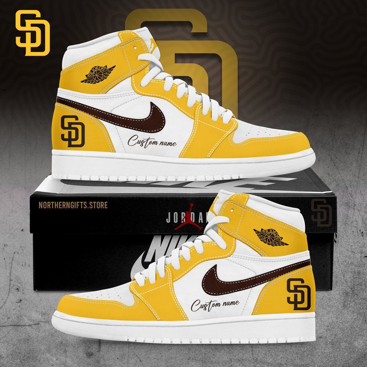 Ideafootwear San Diego Padres AJ1 High Sneakers Shoes For Men And Women 2