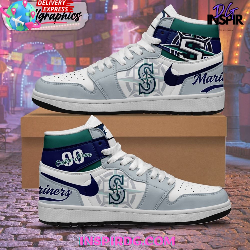 Ideafootwear Seattle Mariners AJ1 High Sneakers Shoes For Men And Women 5
