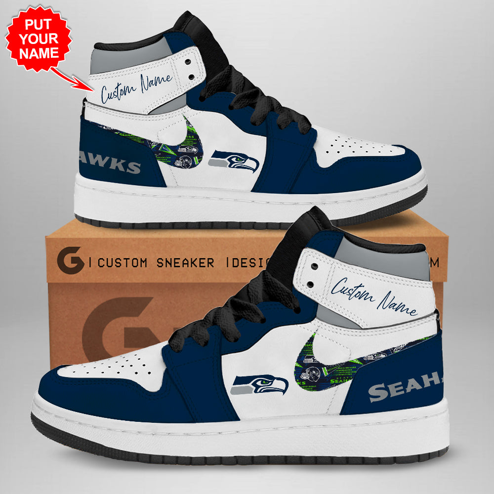 Ideafootwear Seattle Seahawks AJ1 High Sneakers Shoes For Men And Women 2