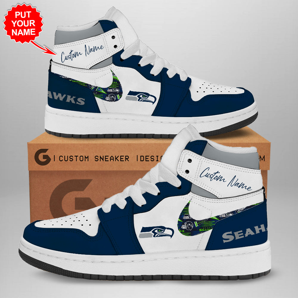 Ideafootwear Seattle Seahawks AJ1 High Sneakers Shoes For Men And Women 3