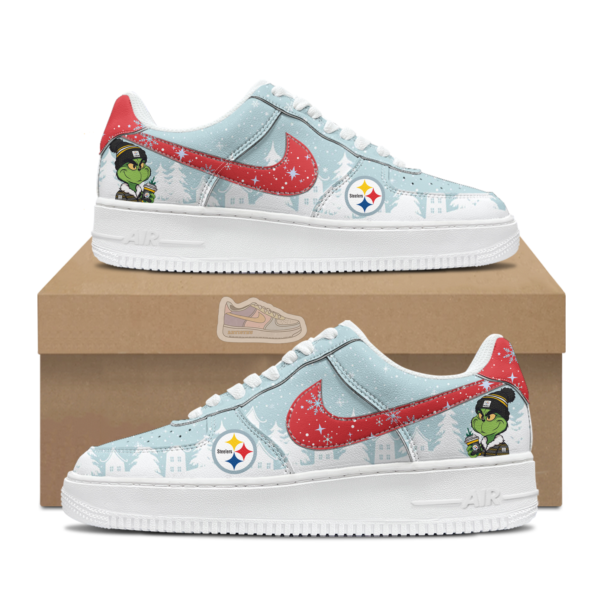 Ideafootwear Steelers Football Grinchmas Air Low-Top Sneakers Shoes For Men And Women 1