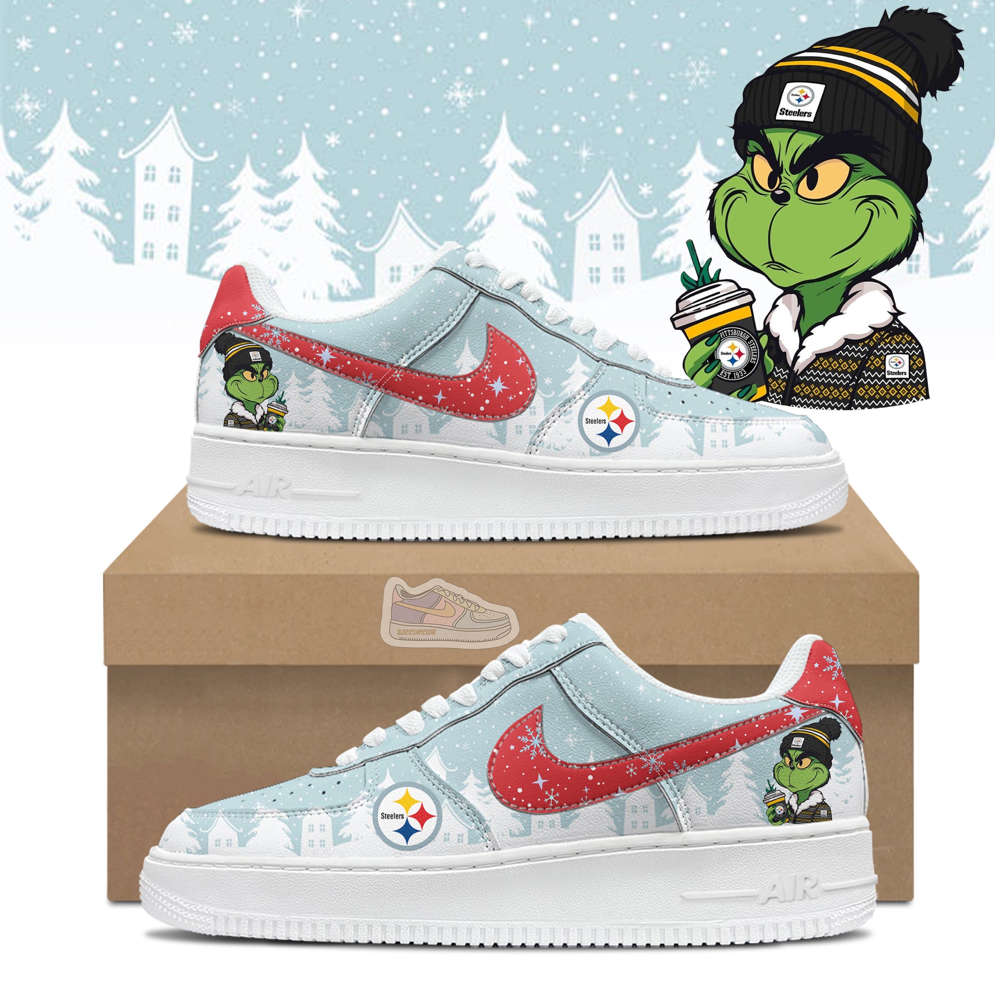 Ideafootwear Steelers Football Grinchmas Air Low-Top Sneakers Shoes For Men And Women 1
