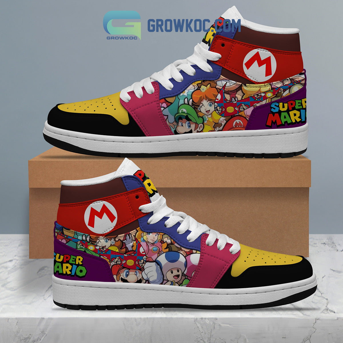 Ideafootwear Super Mario AJ1 High Sneakers Shoes For Men And Women 2