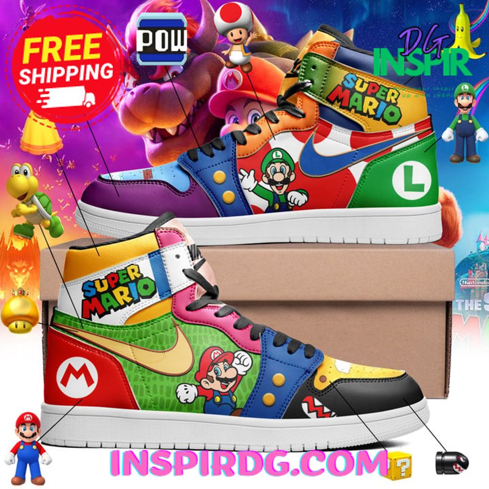 Ideafootwear Super Mario AJ1 High Sneakers Shoes For Men And Women 12