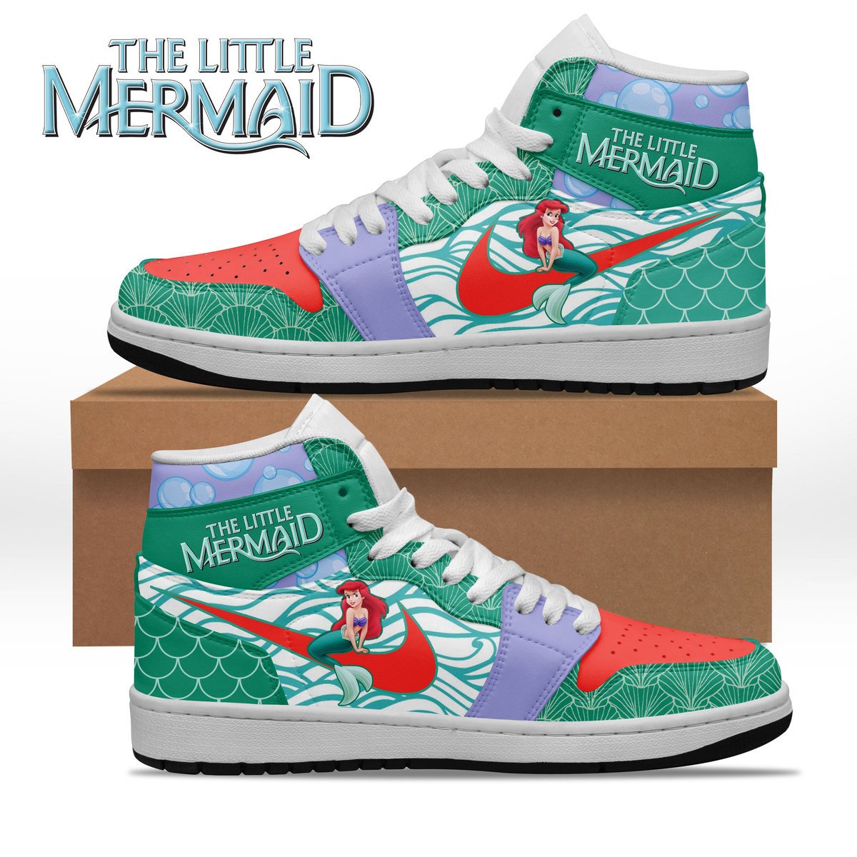Ideafootwear The Little Mermaid AJ1 High Sneakers Shoes For Men And Women 3