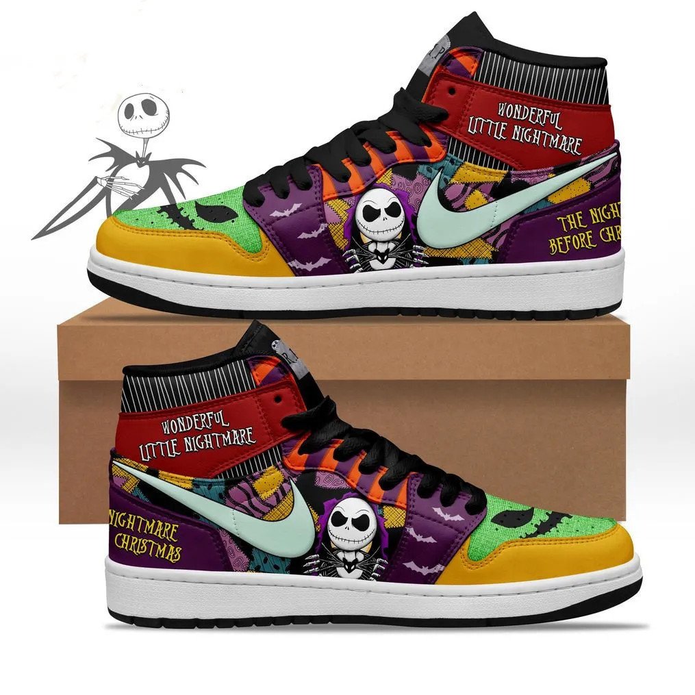 Ideafootwear The Nightmare Before Christmas Skull AJ1 High Sneakers Shoes For Men And Women 1