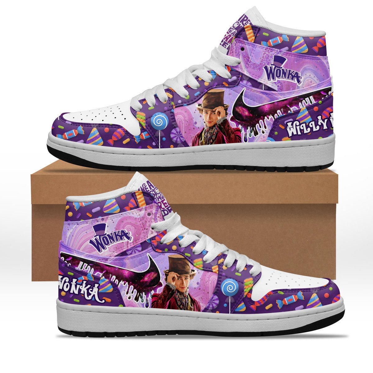 Ideafootwear Willy Wonka AJ1 High Sneakers Shoes For Men And Women 1