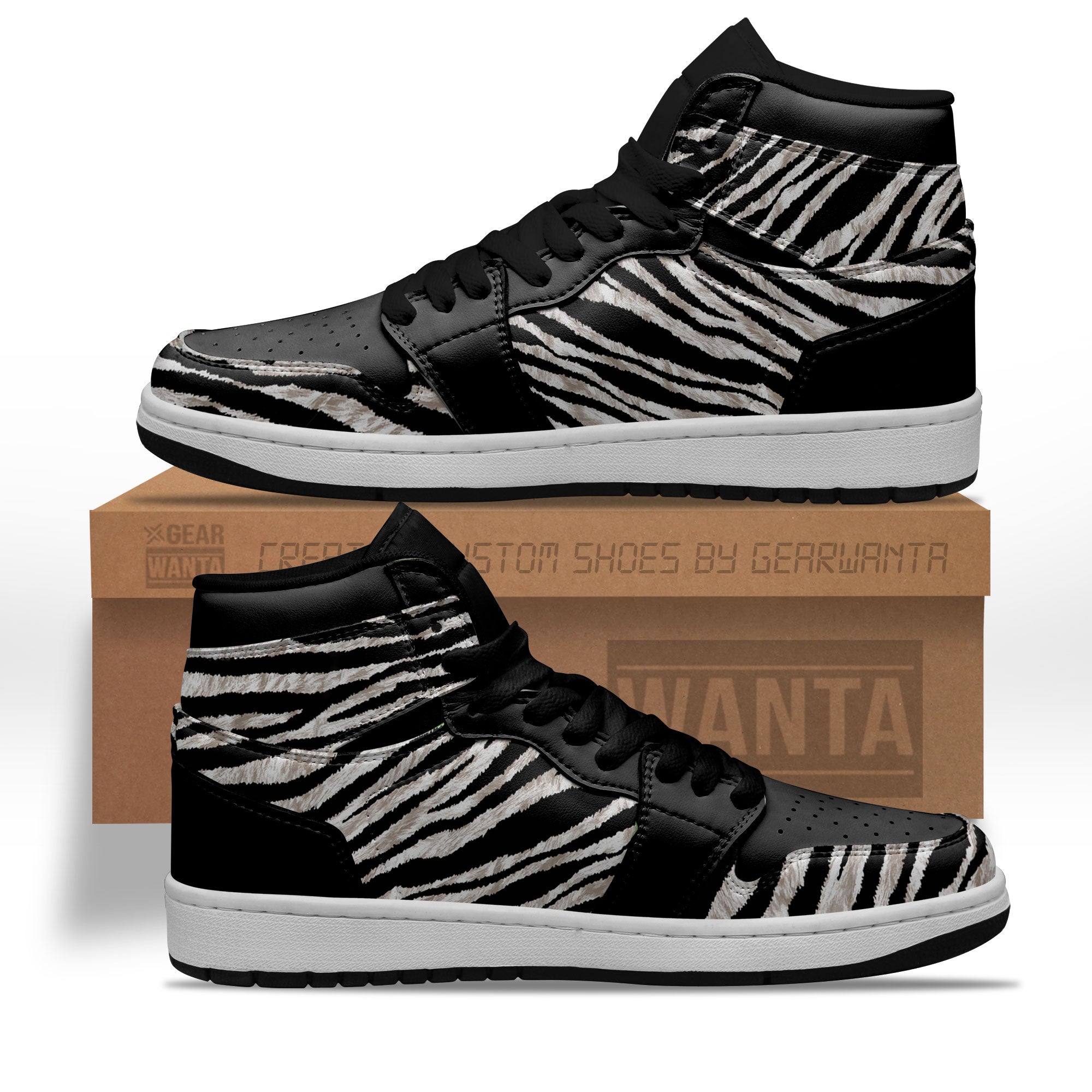 Ideafootwear Zebra Skin AJ1 High Sneakers Shoes For Men And Women 1