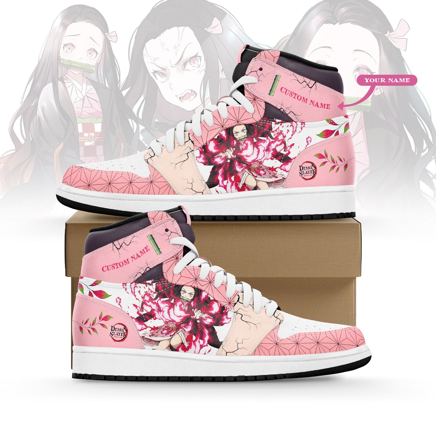 Ideafootwearh Kimetsu No Yaiba x Kamado Nezuko AJ1 High Sneakers Shoes For Men And Women 1