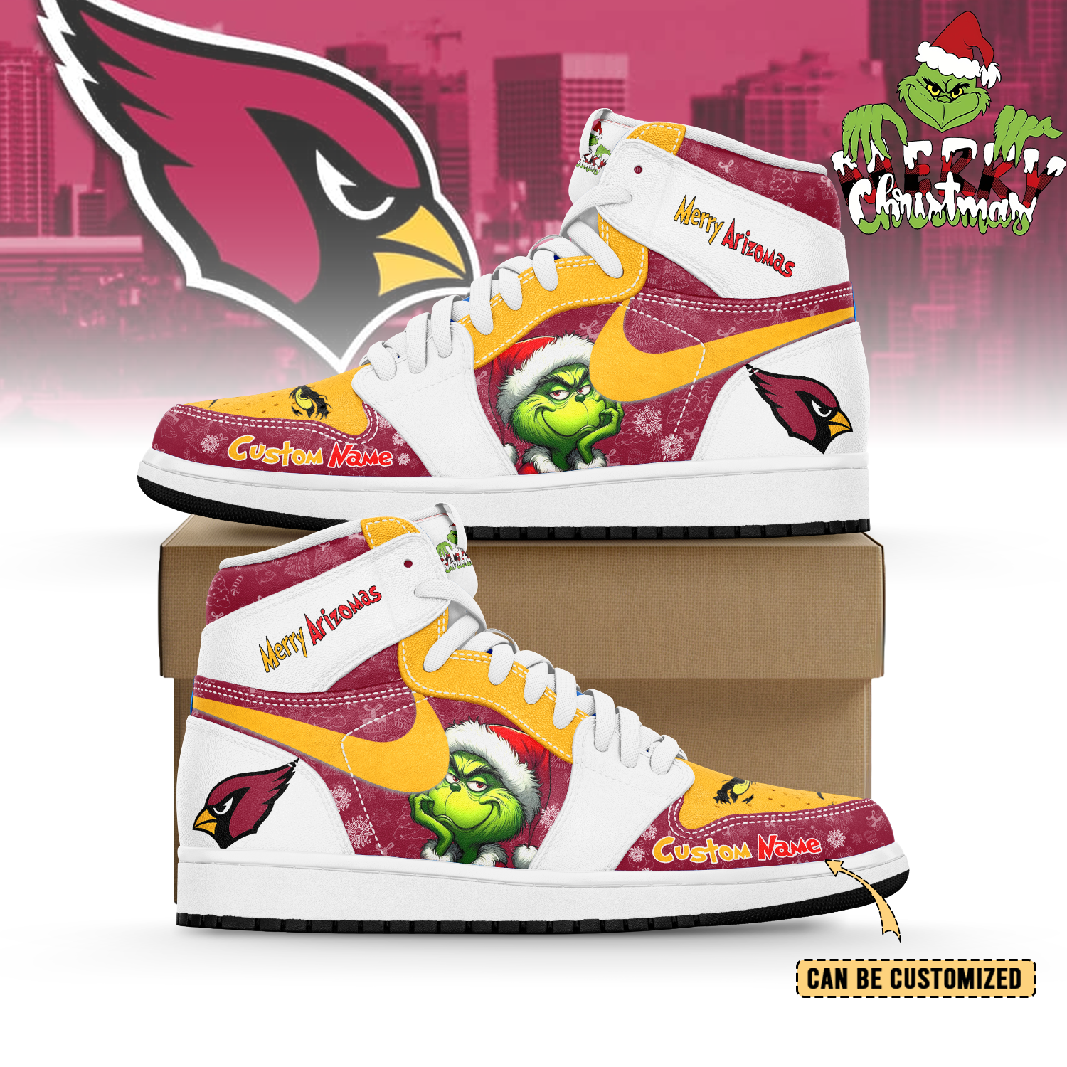 Ideafootwear Arizona Cardinals x The Grinch x Christmas AJ1 High Sneakers Shoes For Men And Women