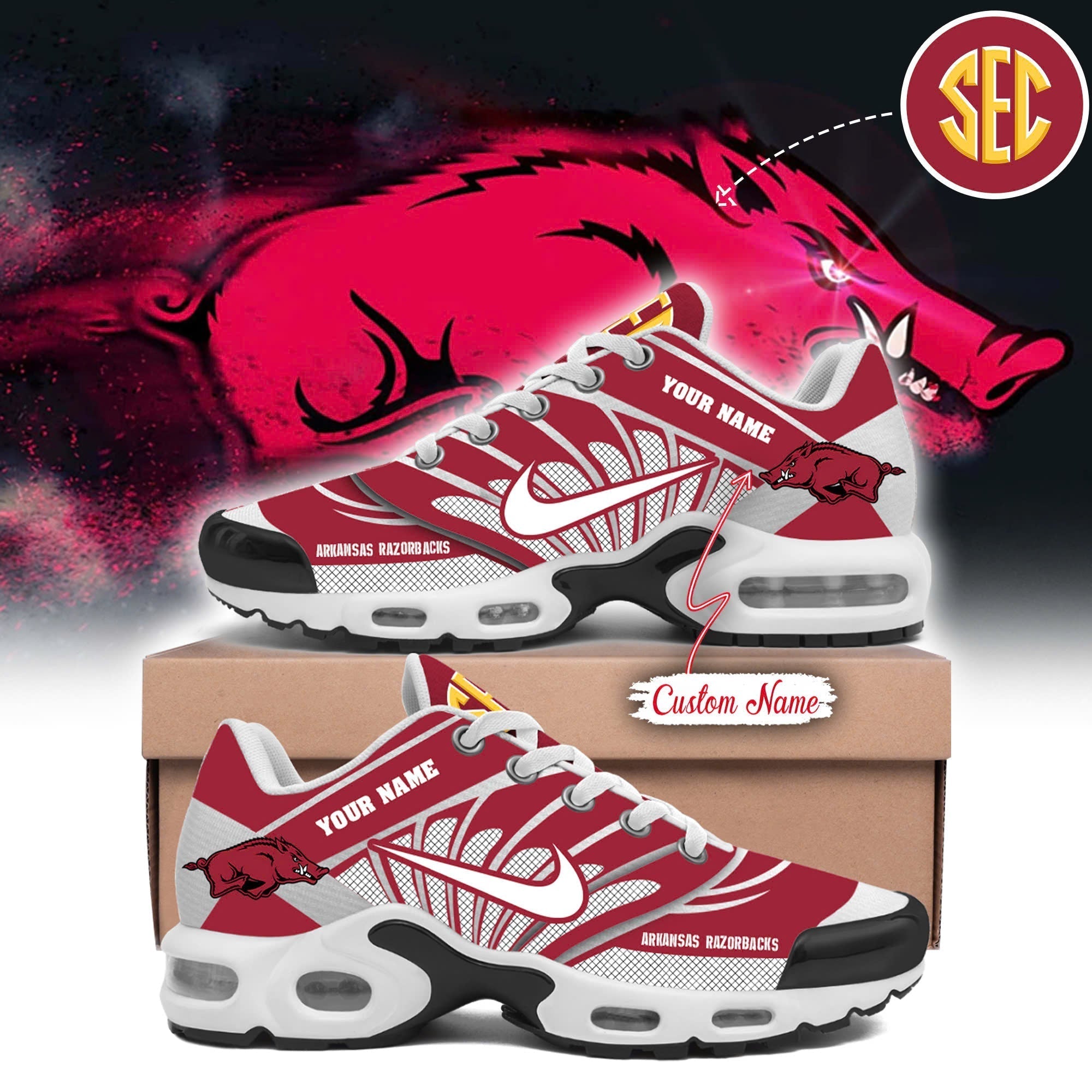 Ideafootwear Arkansas Razorbacks TN Shoes Sneakers For Men And Women