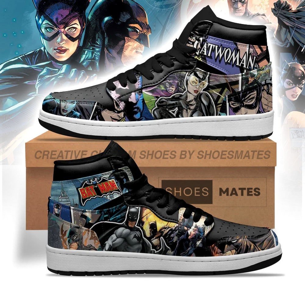 Ideafootwear Batman x Catwoman AJ1 High Sneakers Shoes For Men And Women