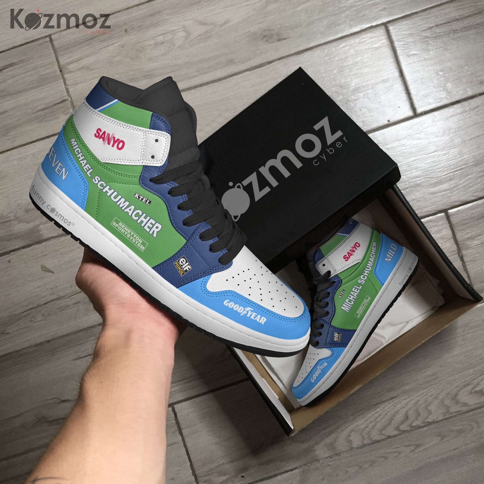 Ideafootwear Benetton Michael Schumacher AJ1 High Sneakers Shoes For Men And Women