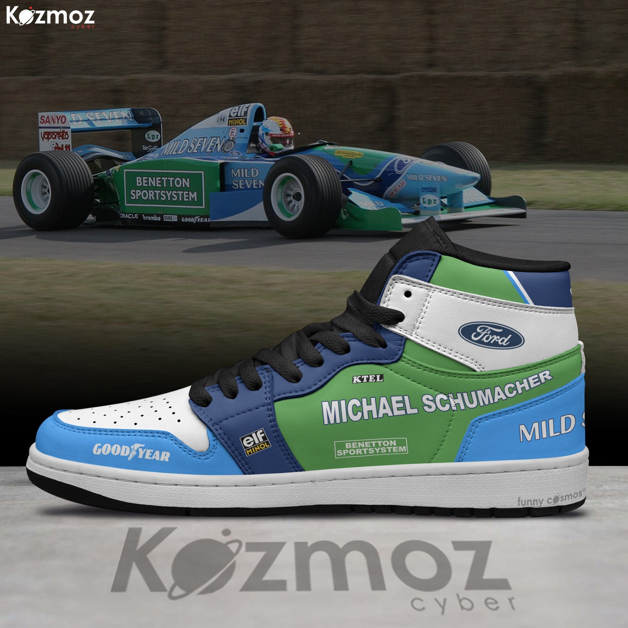 Ideafootwear Benetton Michael Schumacher AJ1 High Sneakers Shoes For Men And Women