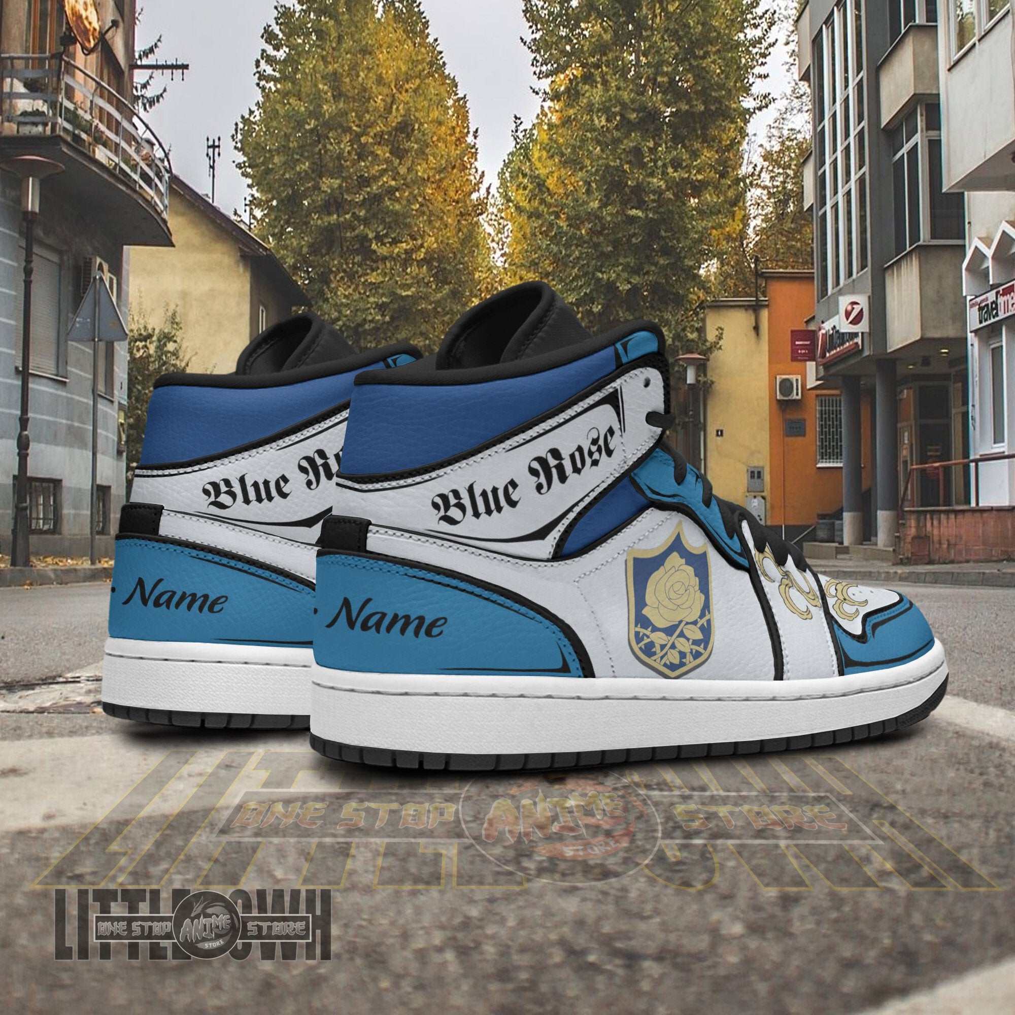 Ideafootwear Blue Rose AJ1 High Sneakers Shoes For Men And Women