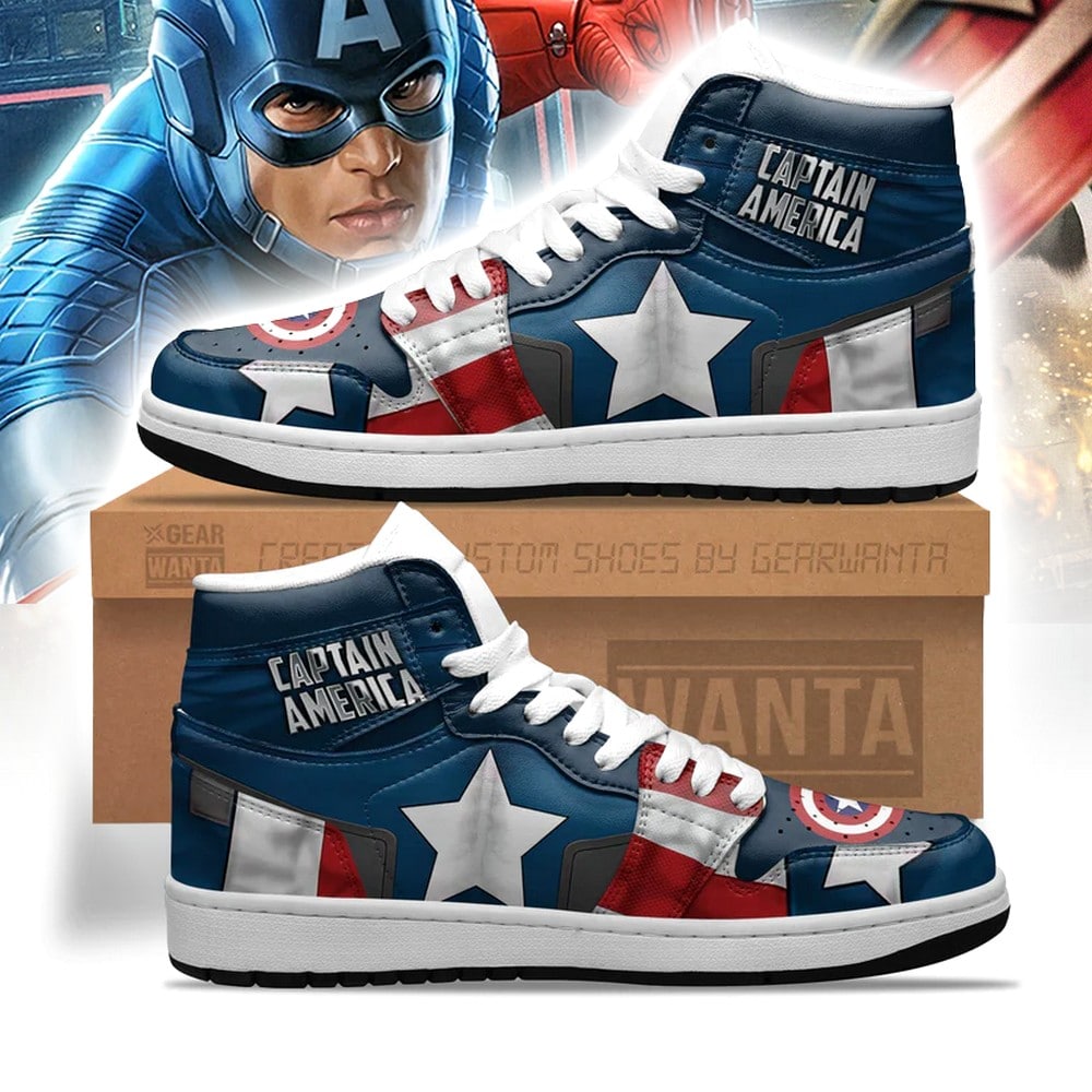 Ideafootwear Captain America AJ1 High Sneakers Shoes For Men And Women