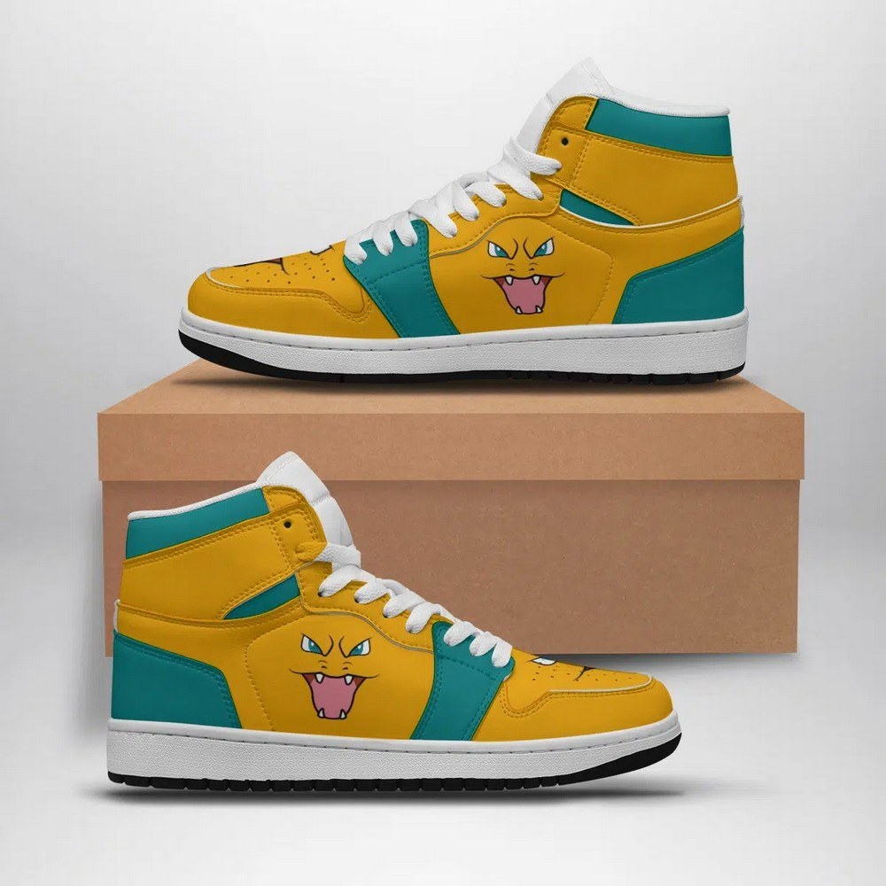 Ideafootwear Charizard Face Pokemon AJ1 High Sneakers Shoes For Men And Women
