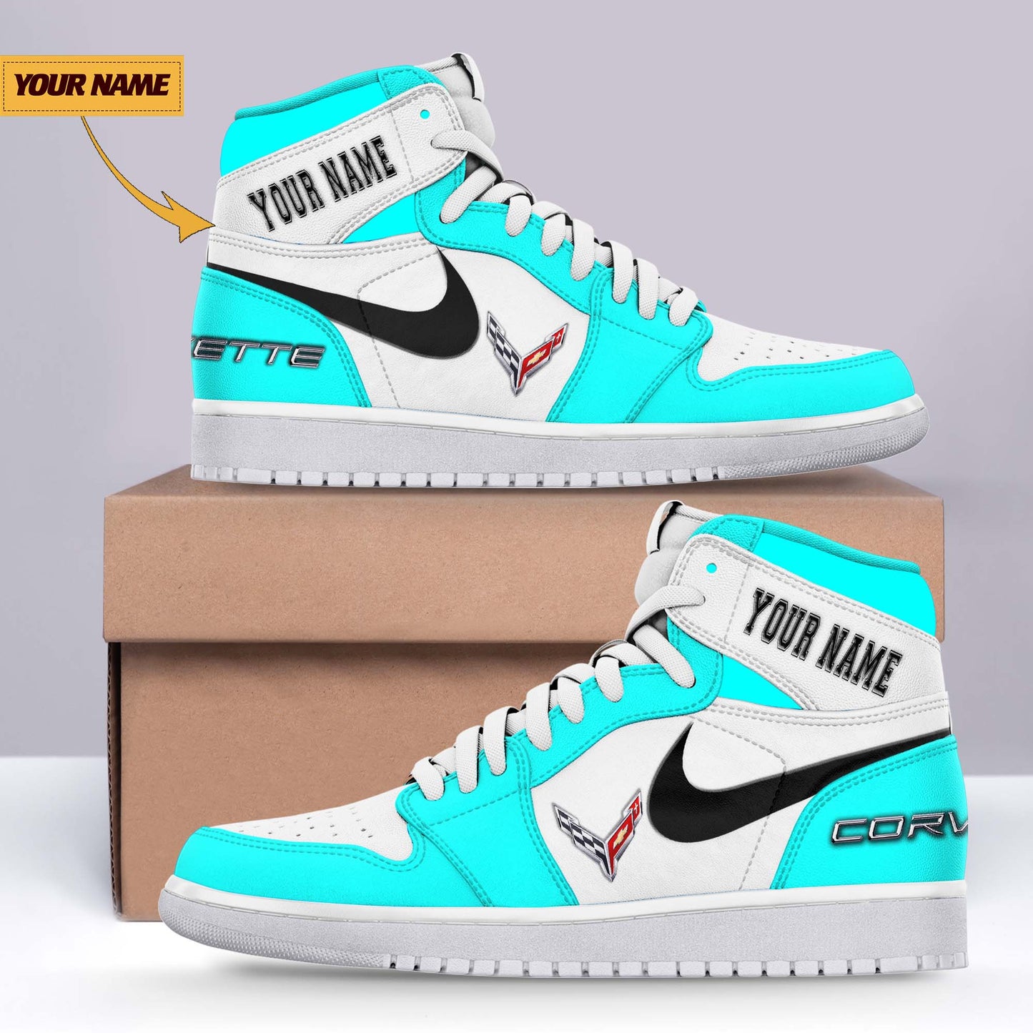 Ideafootwear Chevrolet Corvette AJ1 High Sneakers Shoes For Men And Women