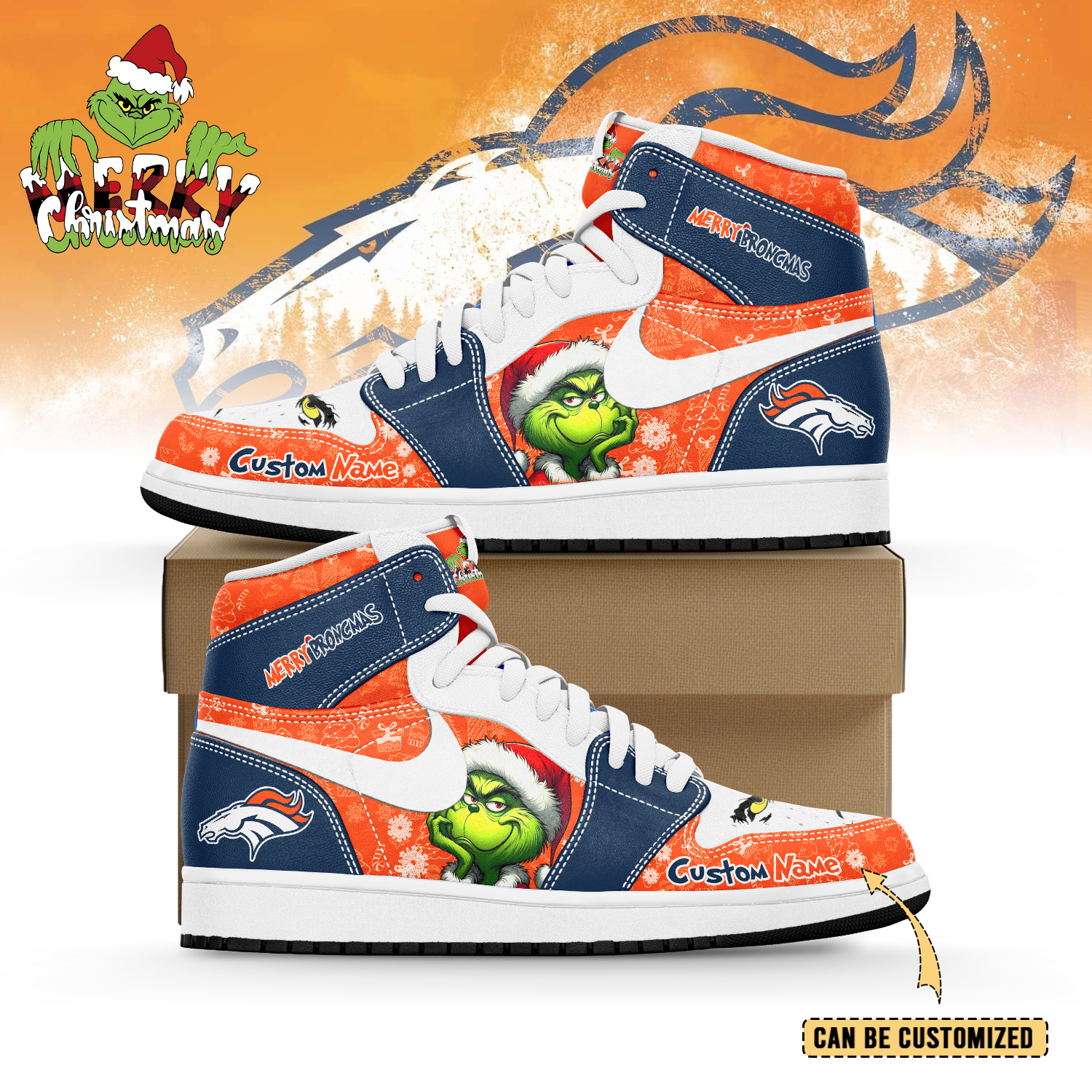 Ideafootwear Denver Broncos x The Grinch x Christmas AJ1 High Sneakers Shoes For Men And Women