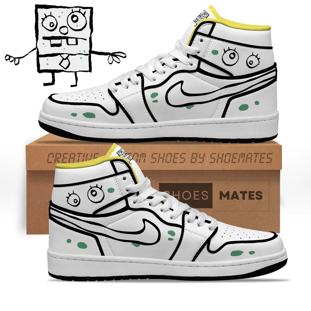 Ideafootwear Doodlebob SpongeBob SquarePants AJ1 High Sneakers Shoes For Men And Women