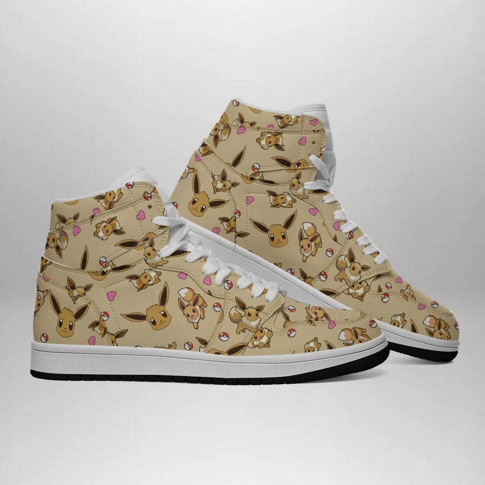 Ideafootwear Eevee Pattern Pokemon AJ1 High Sneakers Shoes For Men And Women