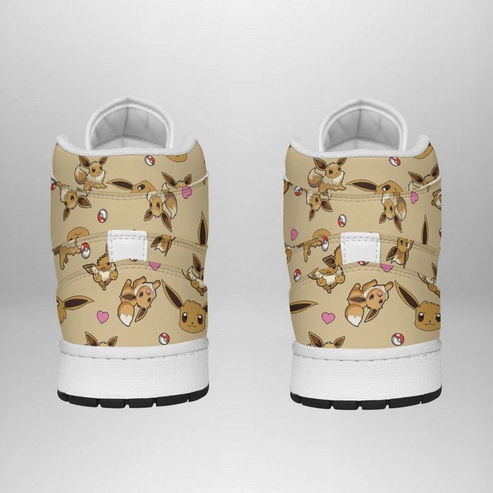 Ideafootwear Eevee Pattern Pokemon AJ1 High Sneakers Shoes For Men And Women