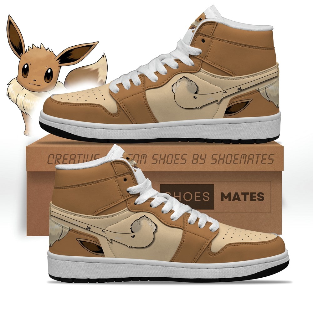 Ideafootwear Eevee Pokemon AJ1 High Sneakers Shoes For Men And Women