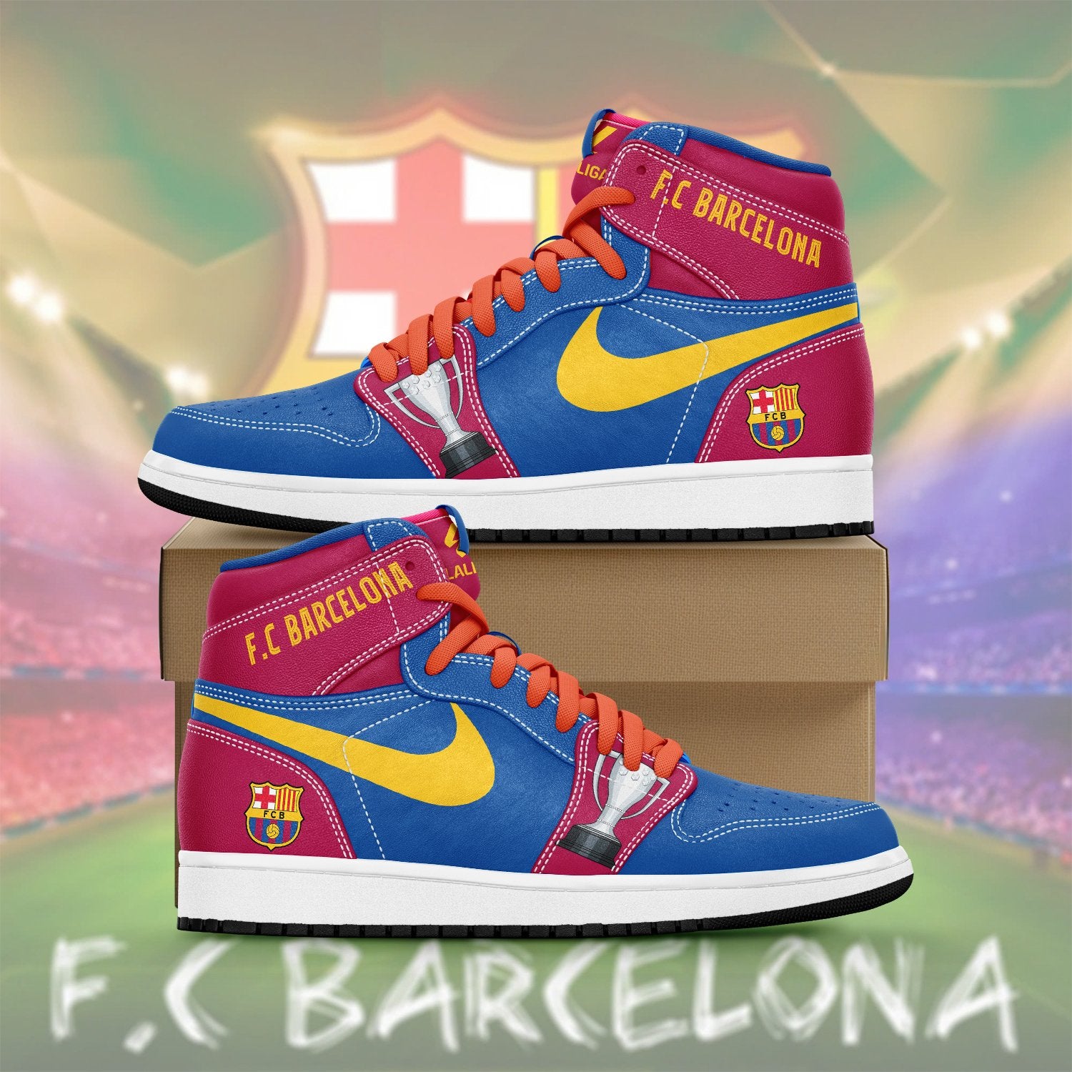 Ideafootwear FC Barcelona AJ1 High Sneakers Shoes For Men And Women