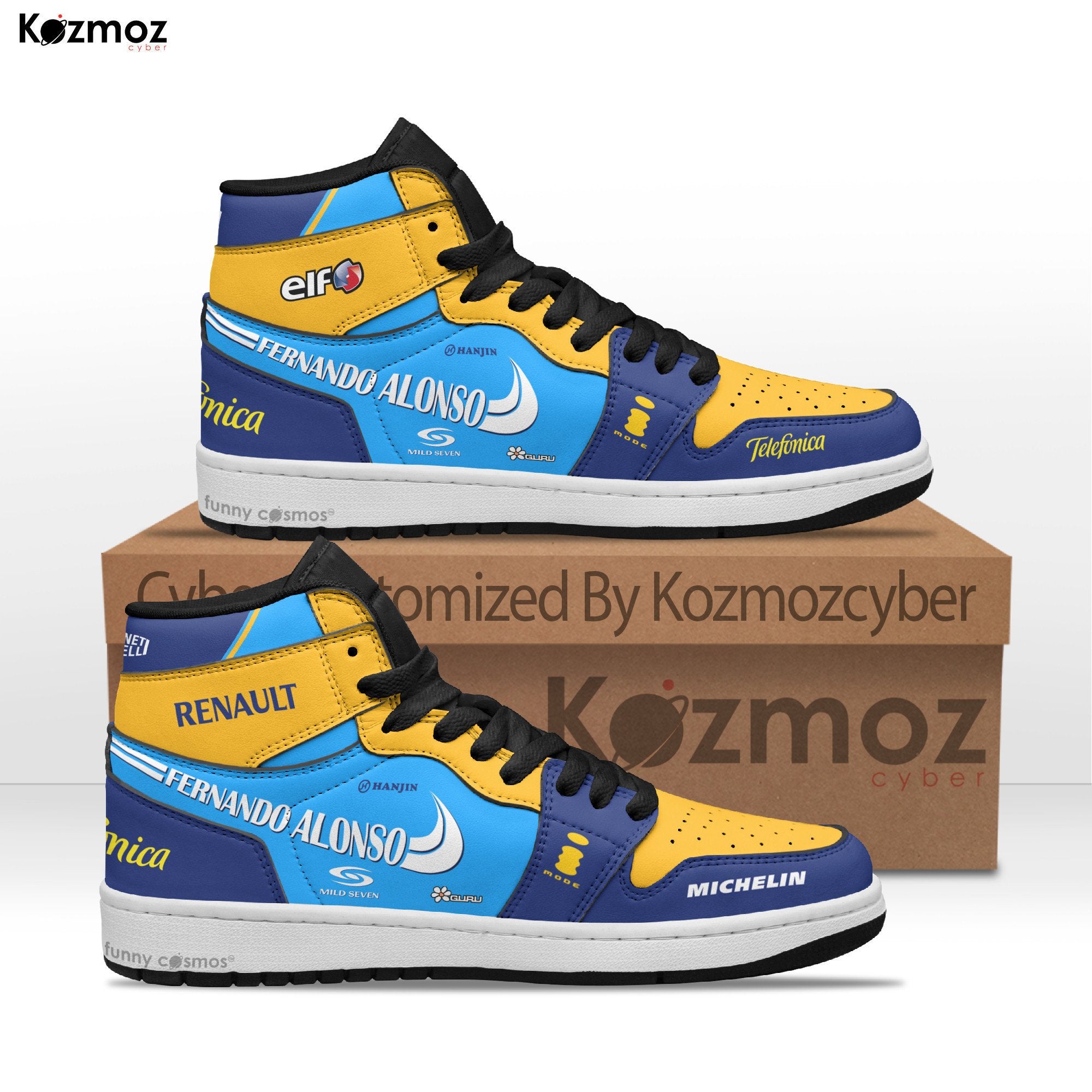 Ideafootwear Fernando Alonso AJ1 High Sneakers Shoes For Men And Women