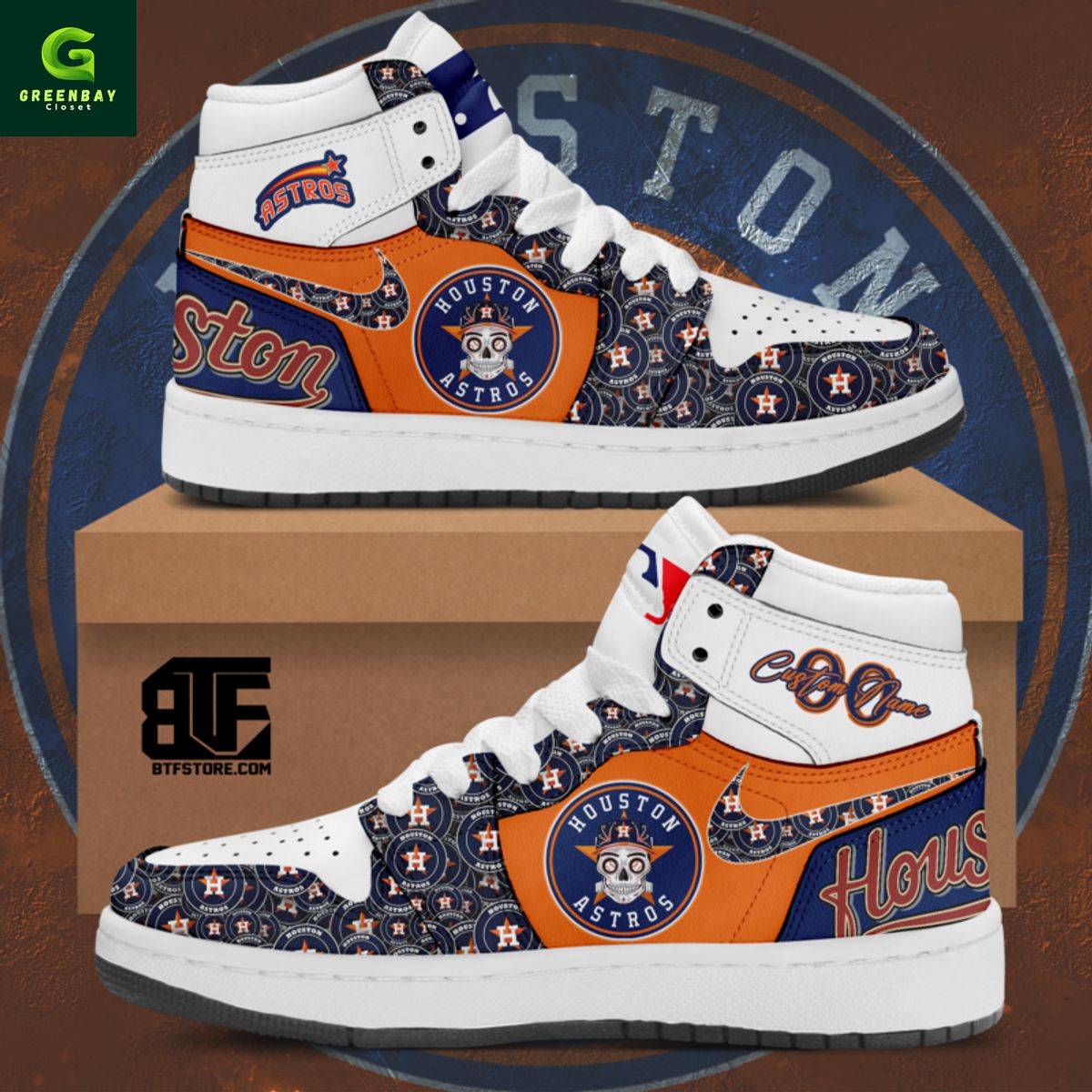 Ideafootwear Houston Astros AJ1 High Sneakers Shoes For Men And Women