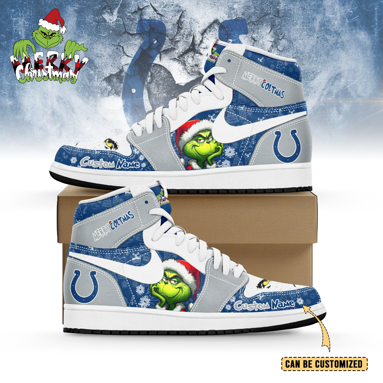 Ideafootwear Indianapolis Colts x The Grinch x Christmas AJ1 High Sneakers Shoes For Men And Women