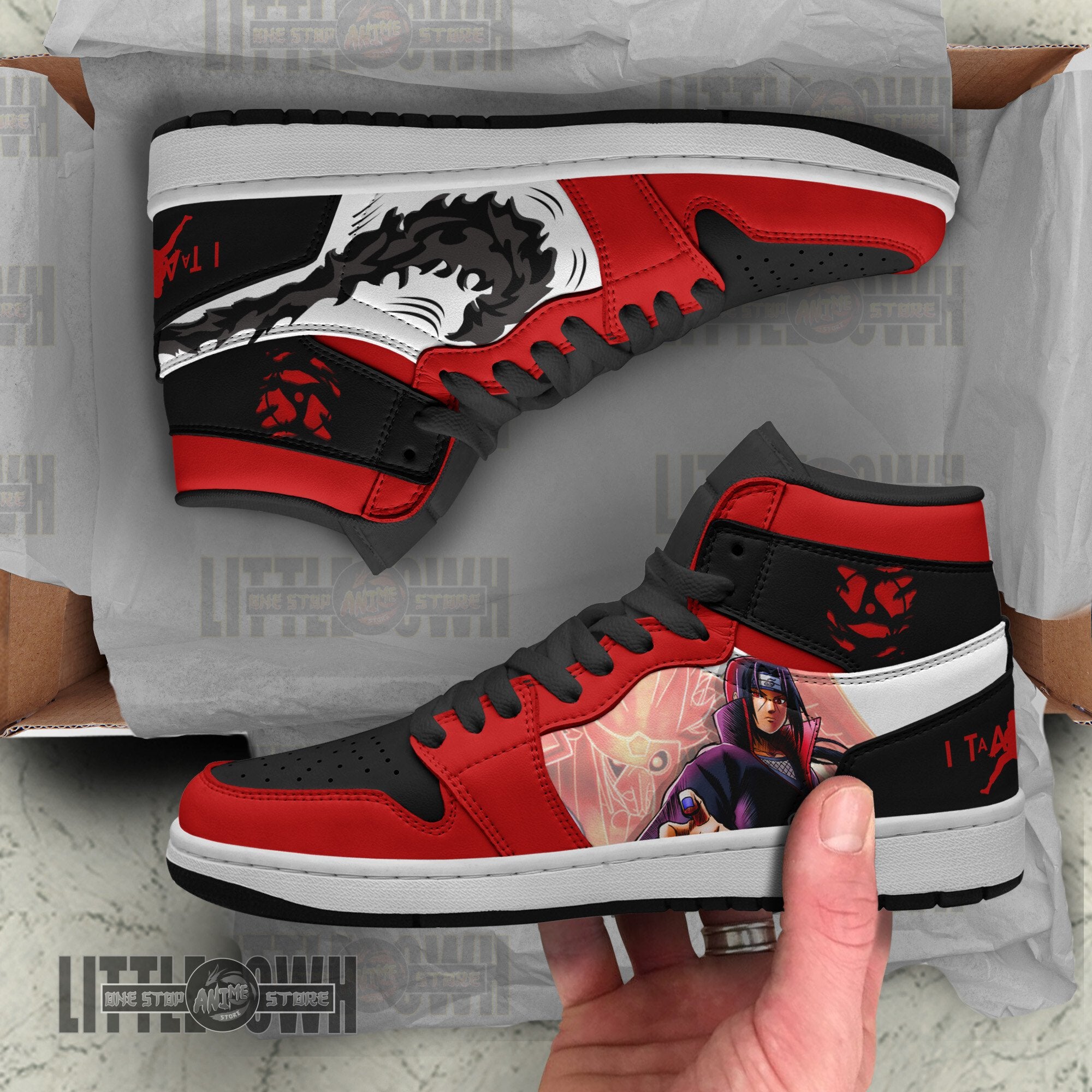 Ideafootwear Itachi Akatsuki AJ1 High Sneakers Shoes For Men And Women