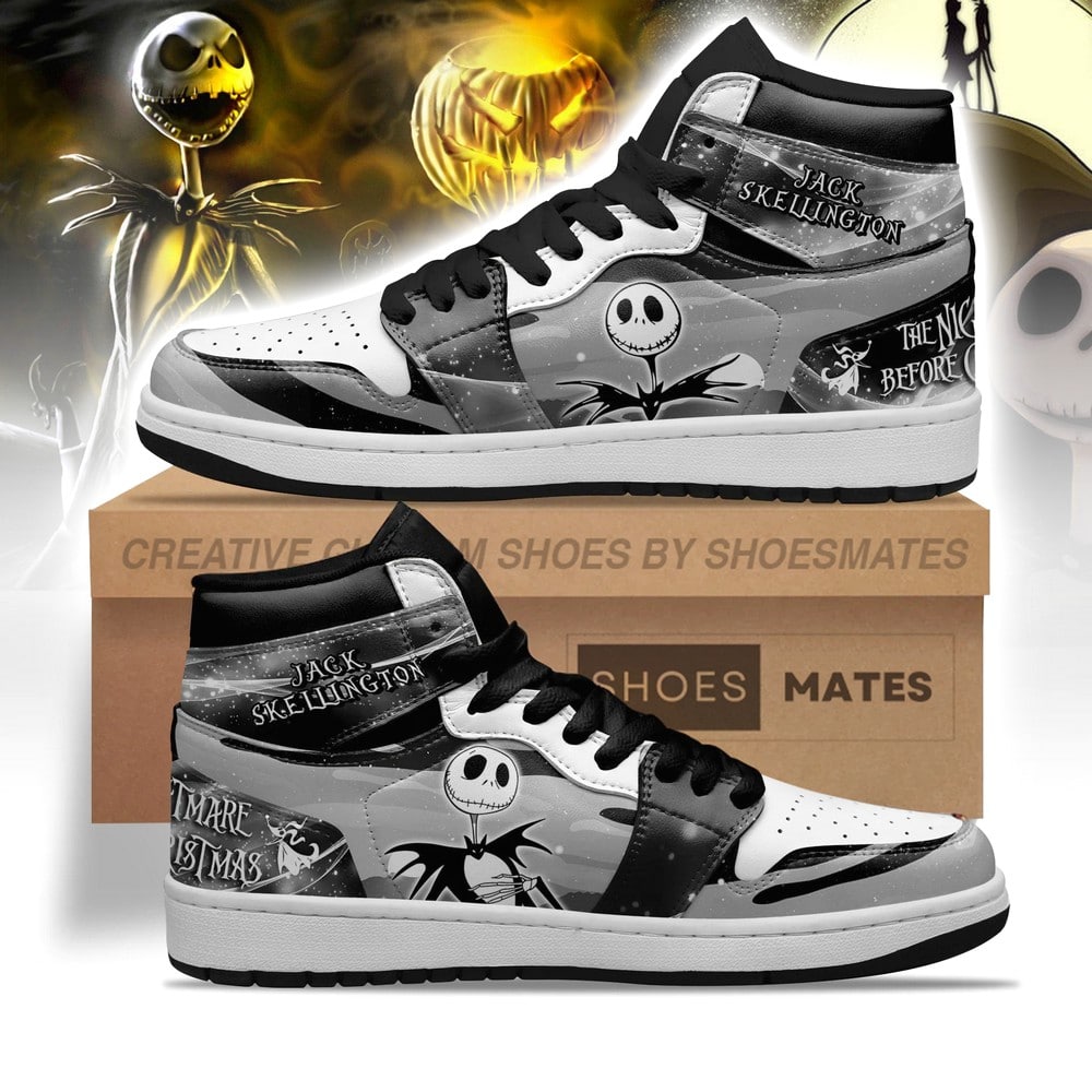 Ideafootwear Jack Skellington AJ1 High Sneakers Shoes For Men And Women