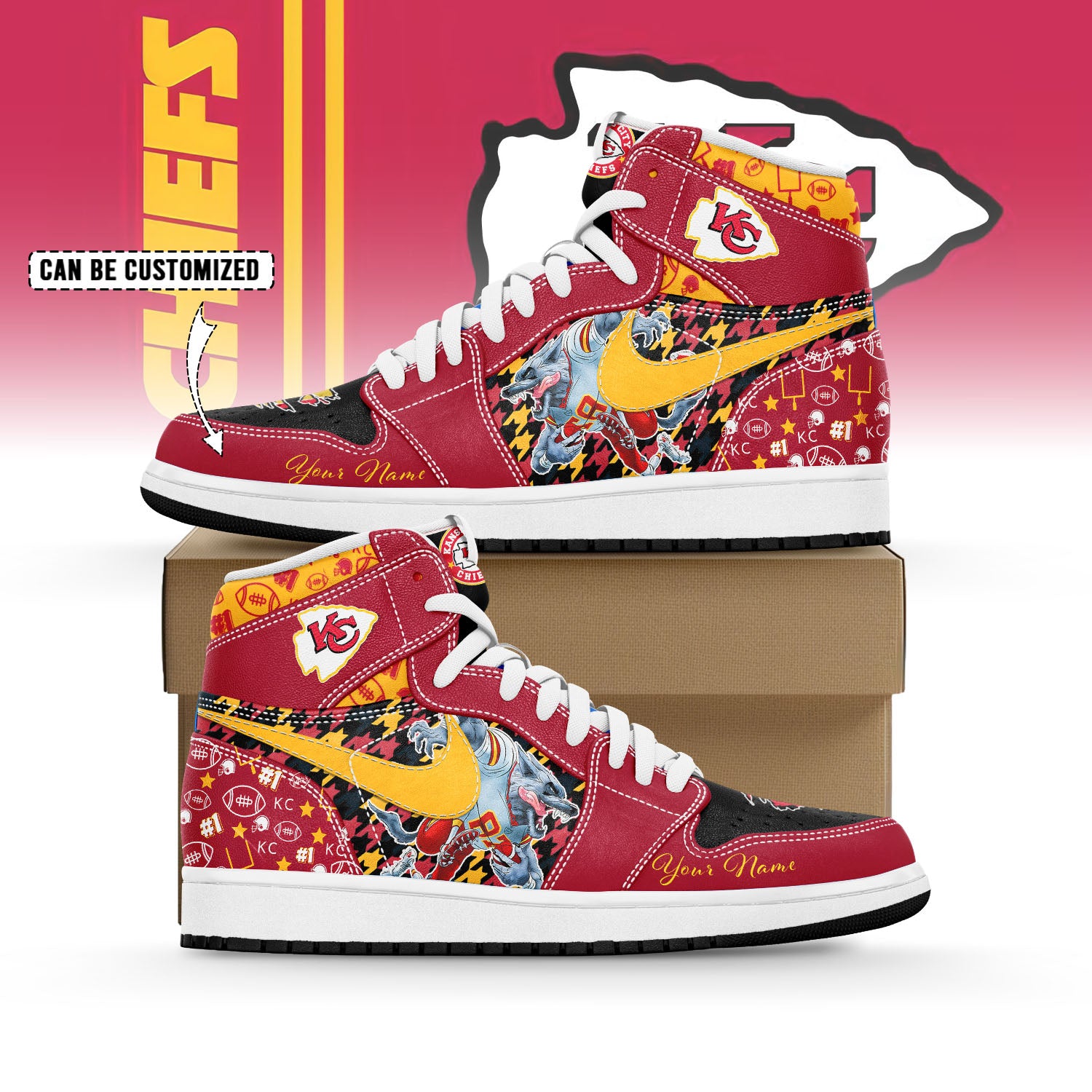 Ideafootwear Kansas City Chiefs AJ1 High Sneakers Shoes For Men And Women