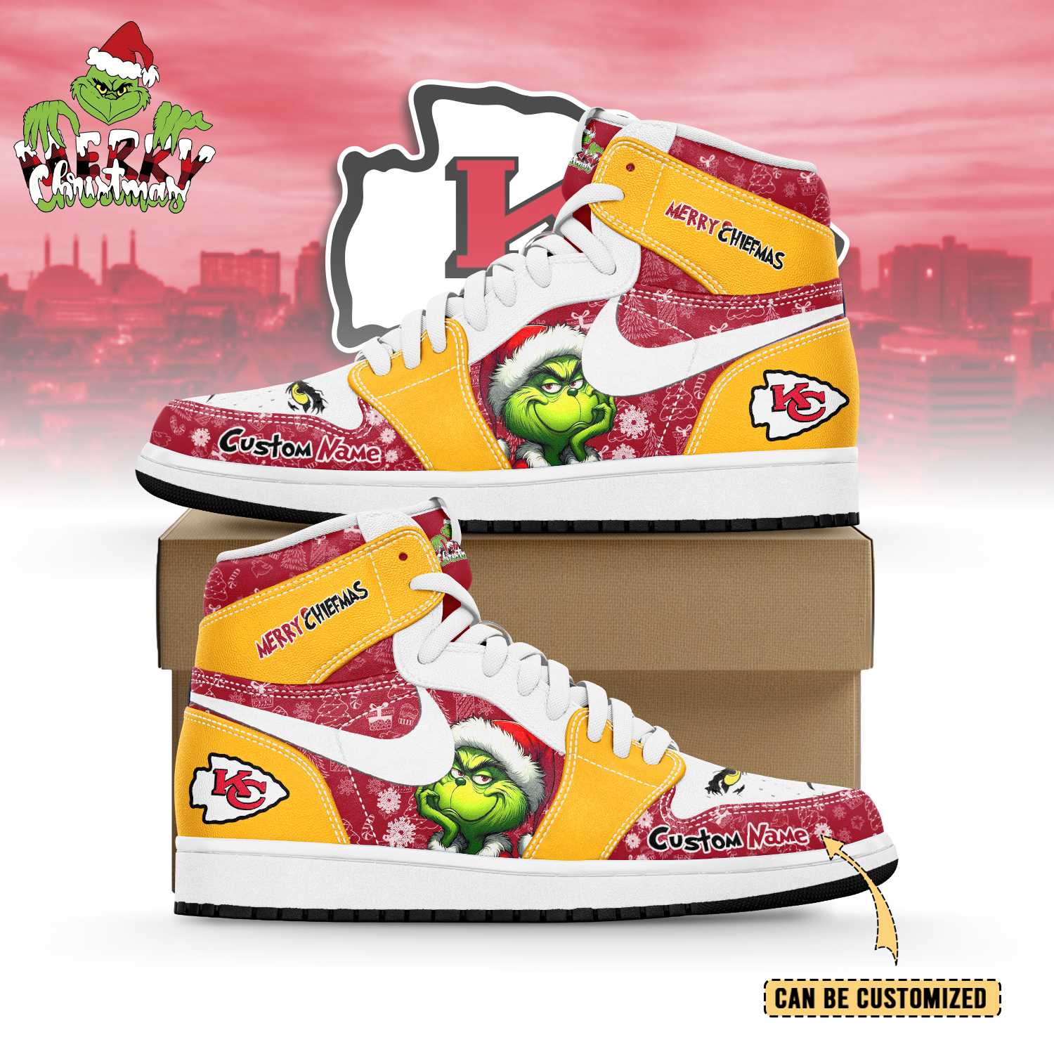 Ideafootwear Kansas City Chiefs x The Grinch x Christmas AJ1 High Sneakers Shoes For Men And Women