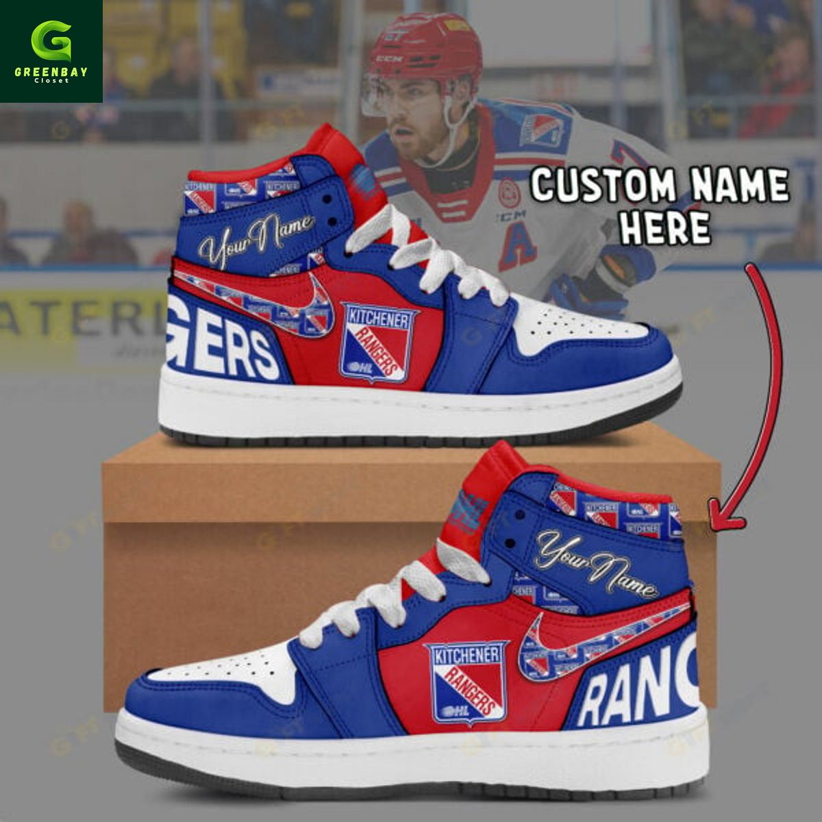 Ideafootwear Kitchener Rangers AJ1 High Sneakers Shoes For Men And Women