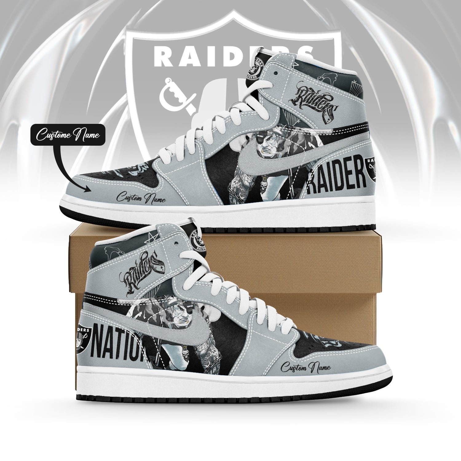 Ideafootwear Las Vegas Raiders AJ1 High Sneakers Shoes For Men And Women