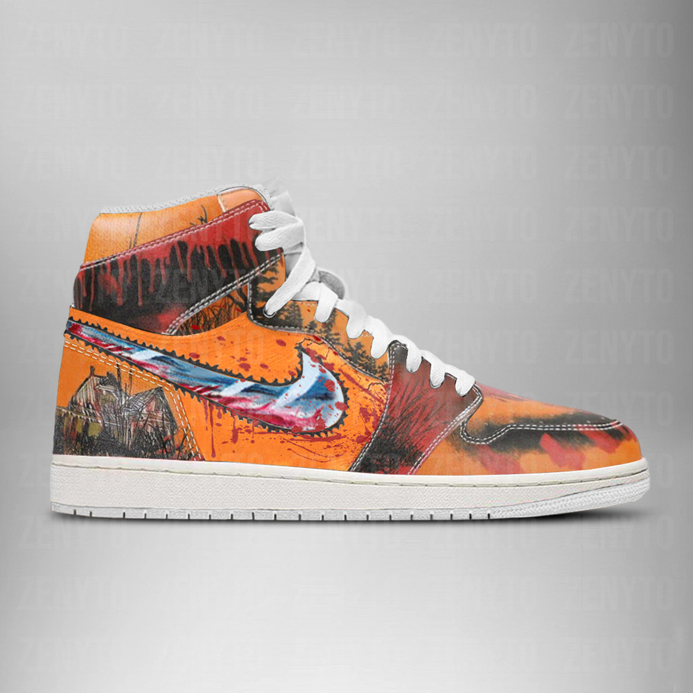 Ideafootwear Leatherface Halloween AJ1 High Sneakers Shoes For Men And Women