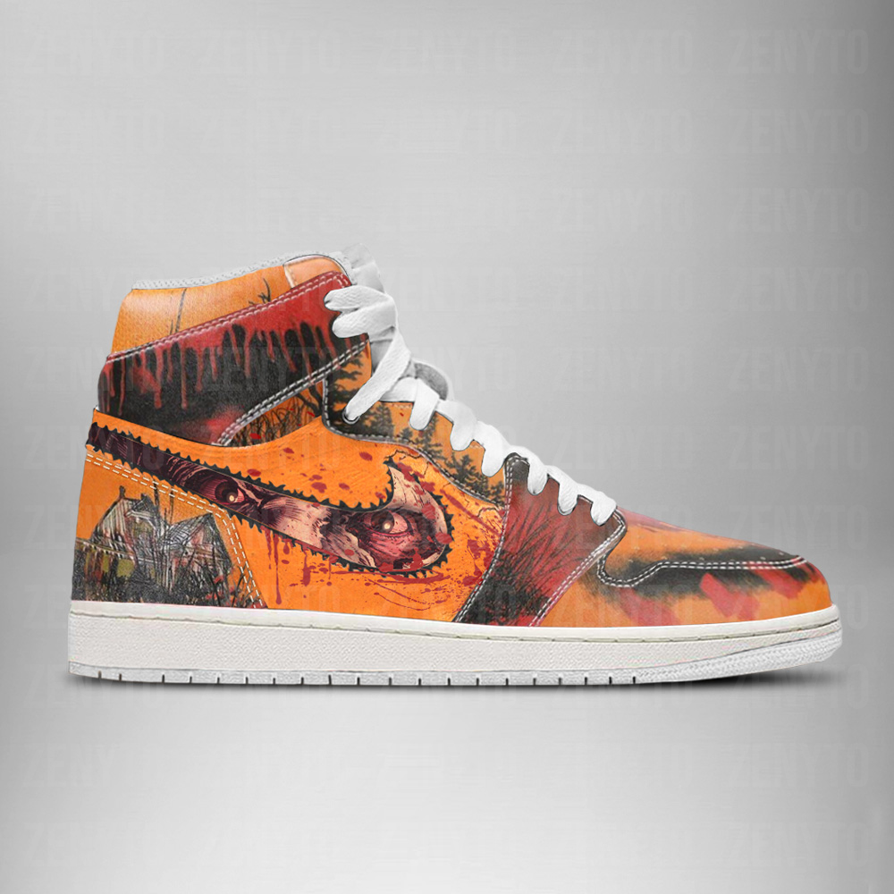 Ideafootwear Leatherface Halloween AJ1 High Sneakers Shoes For Men And Women