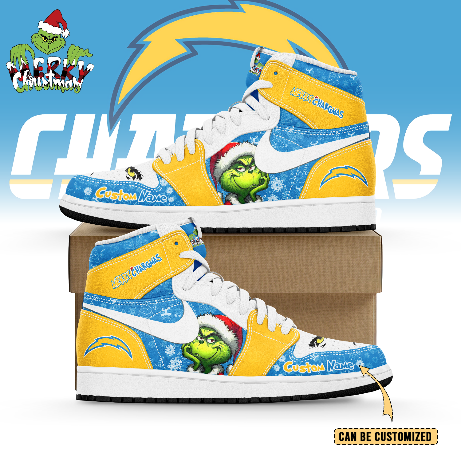 Ideafootwear Los Angeles Chargers x The Grinch x Christmas AJ1 High Sneakers Shoes For Men And Women