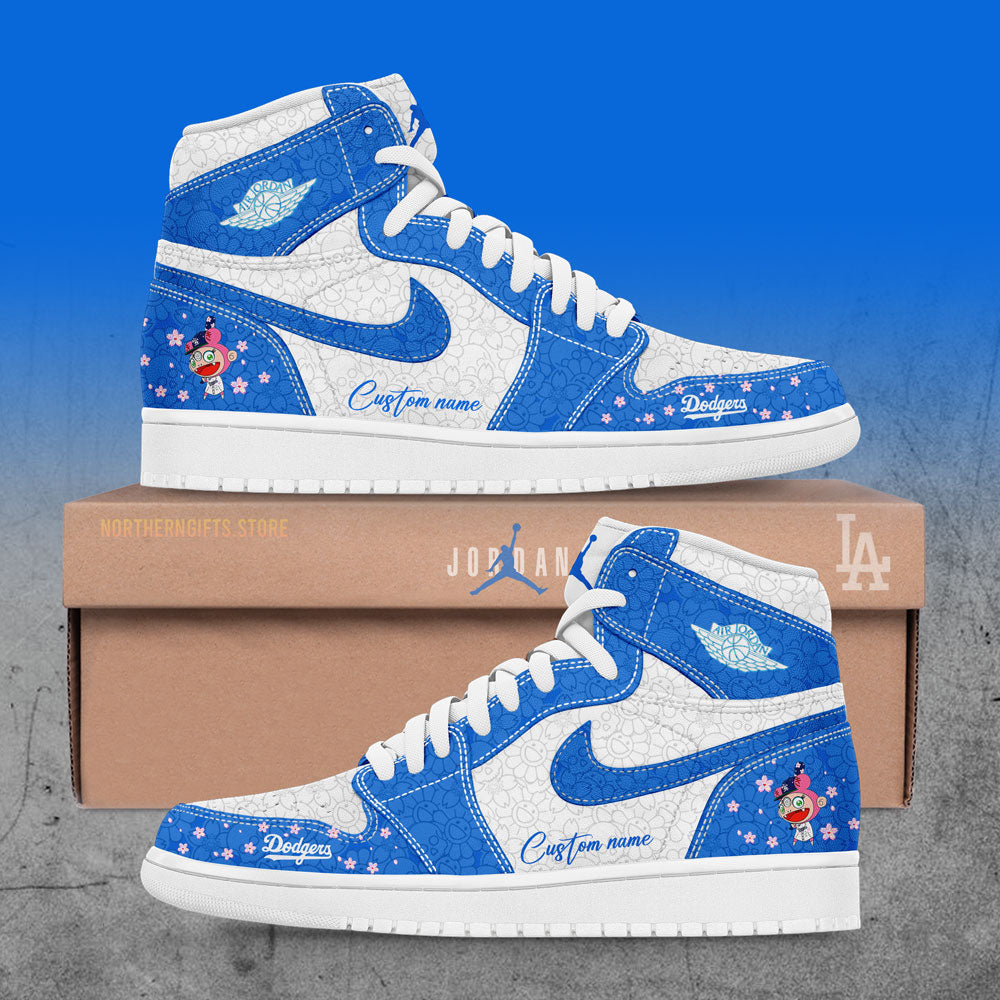 Ideafootwear Los Angeles Dodgers AJ1 High Sneakers Shoes For Men And Women