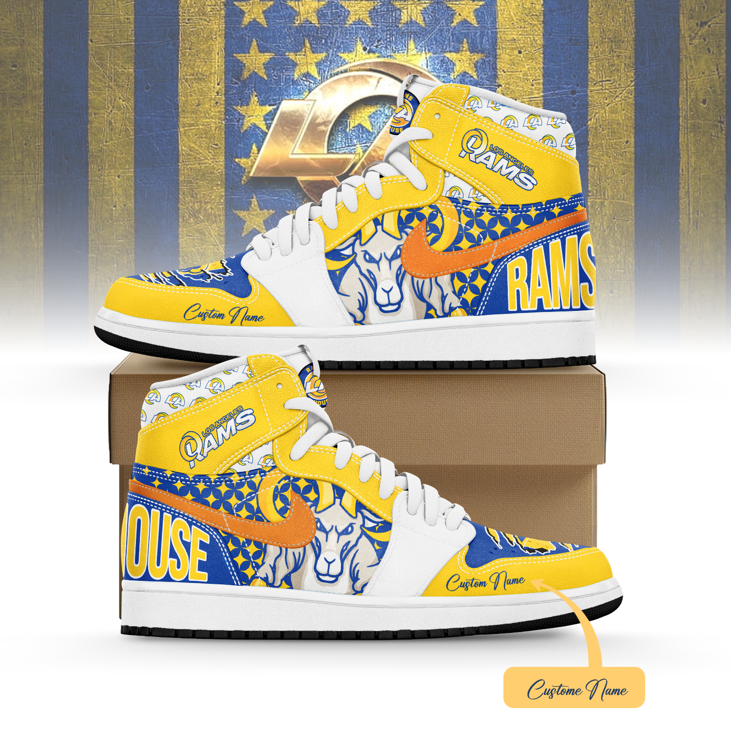Ideafootwear Los Angeles Rams AJ1 High Sneakers Shoes For Men And Women