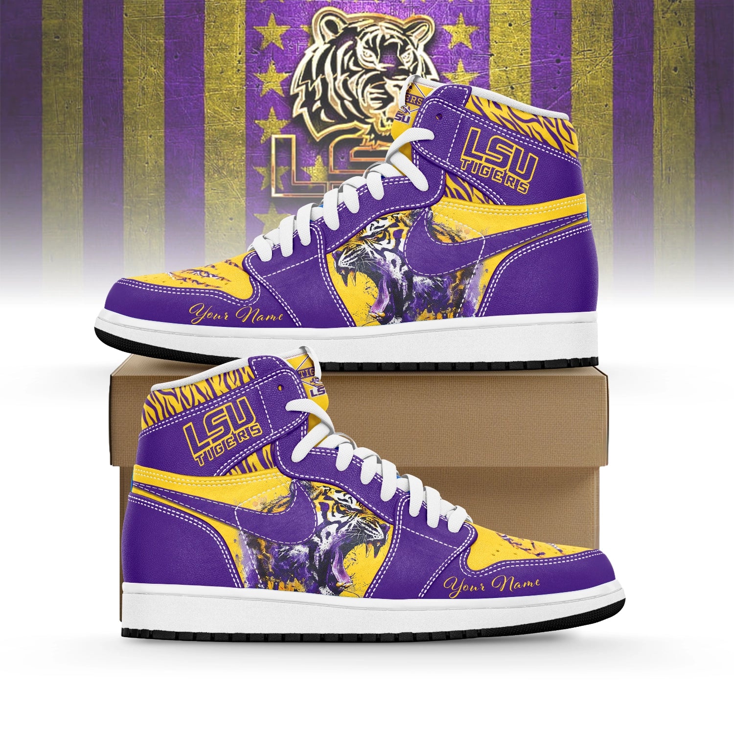 Ideafootwear LSU Tigers AJ1 High Sneakers Shoes For Men And Women