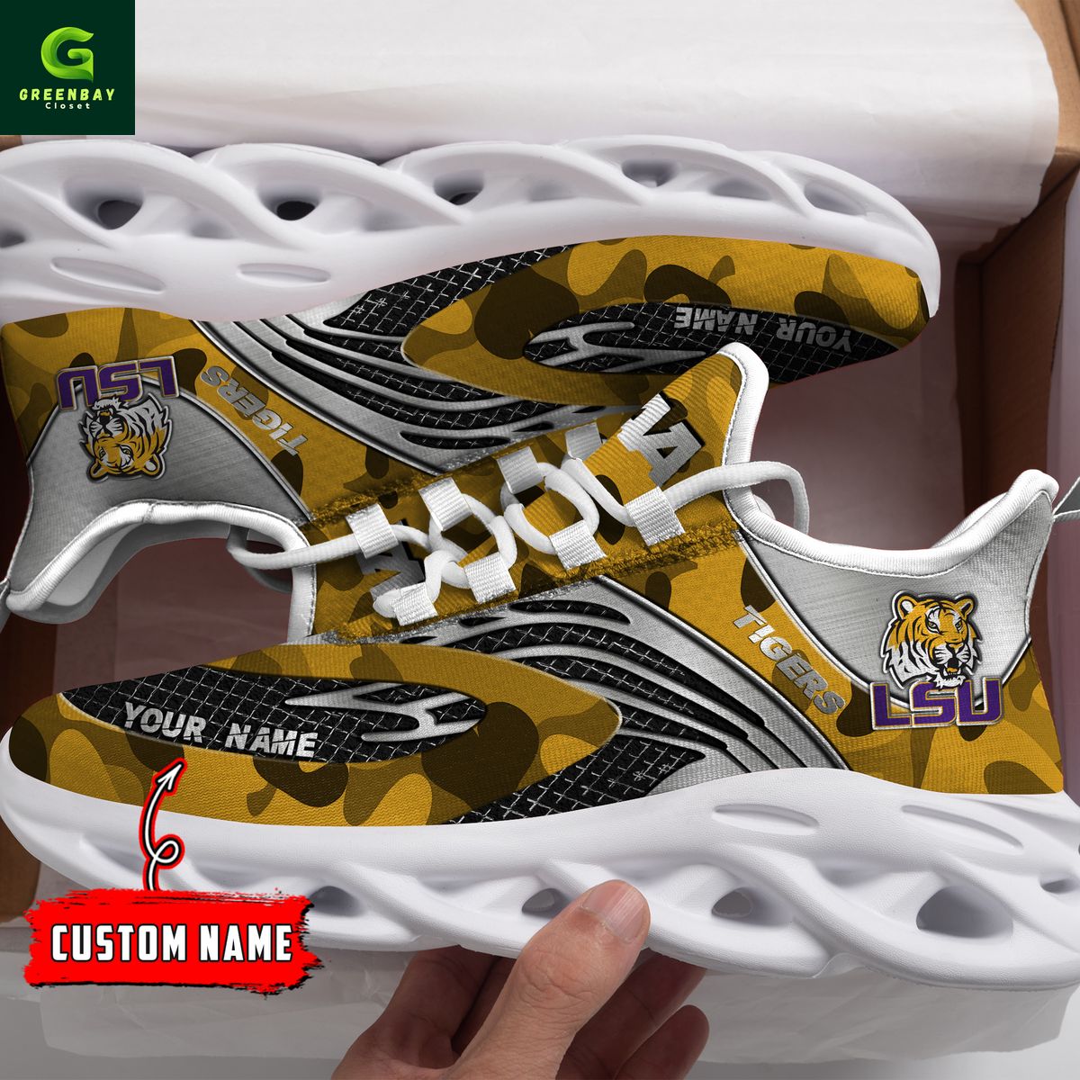Ideafootwear LSU Tigers Max Soul Shoes Sneakers For Men And Women