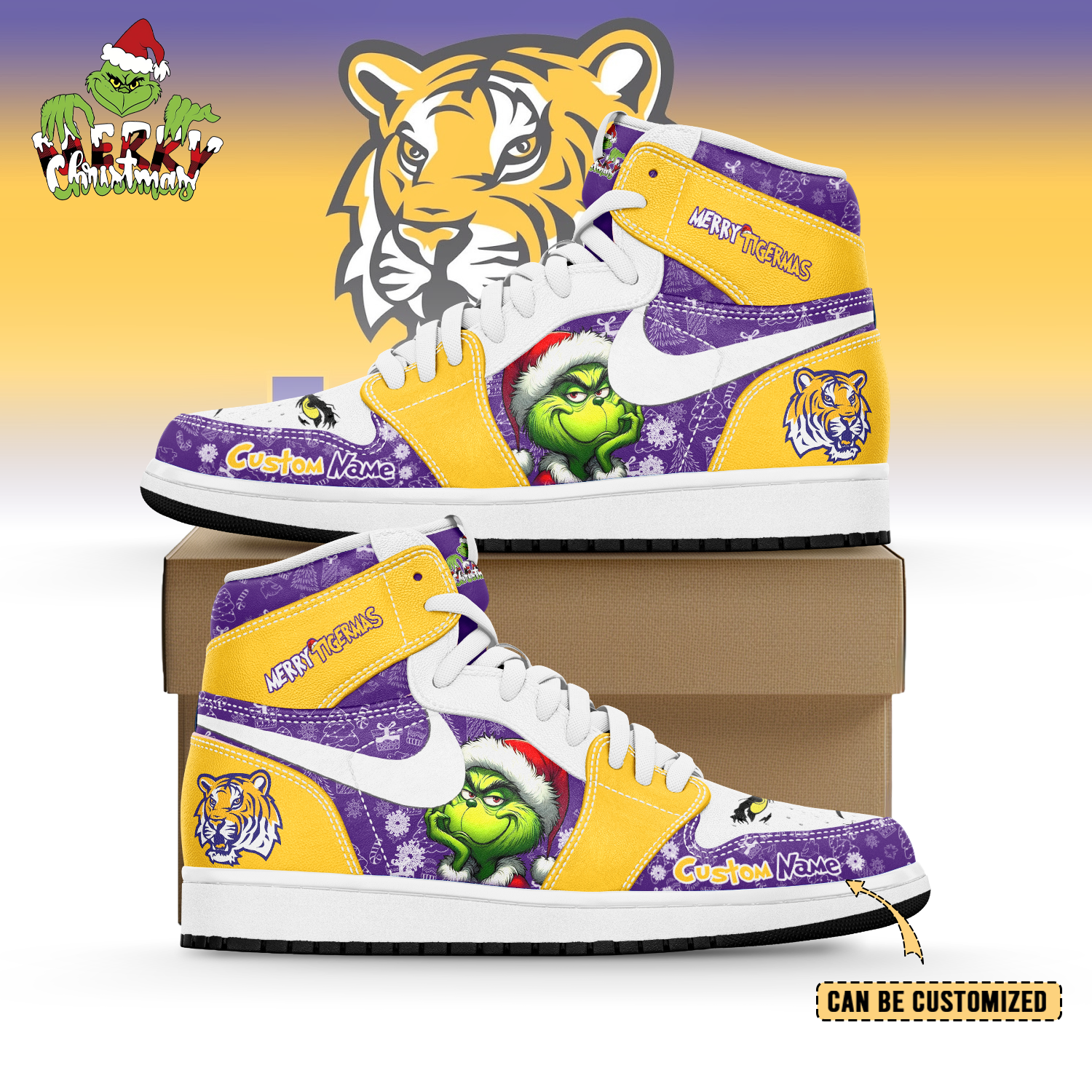 Ideafootwear LSU Tigers x The Grinch x Christmas AJ1 High Sneakers Shoes For Men And Women