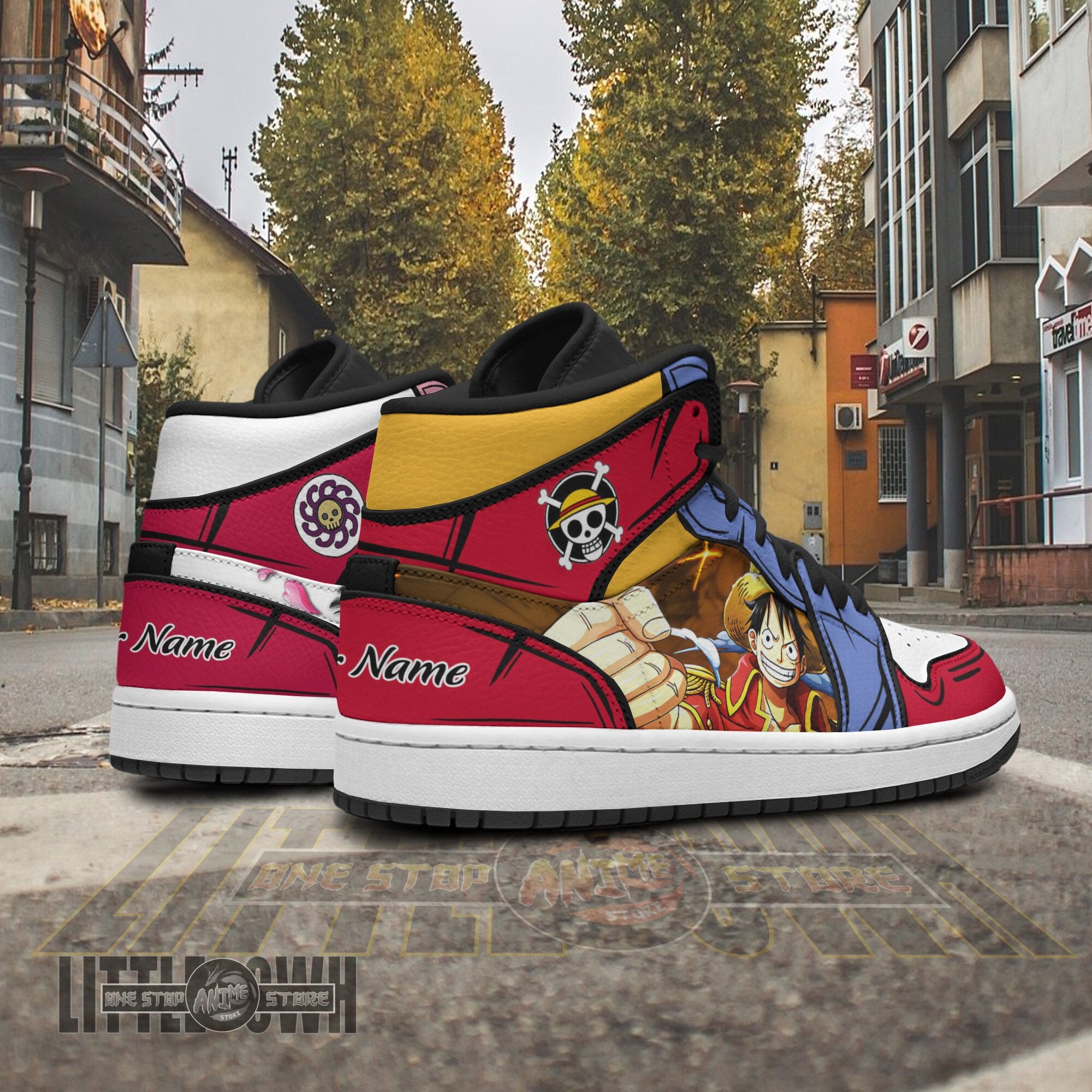 Ideafootwear Luffy x Boa Hancock AJ1 High Sneakers Shoes For Men And Women